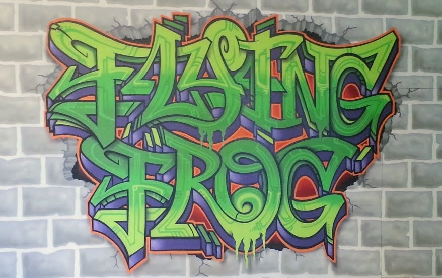 Flying Frog graffiti artwork by Ricky Watts.